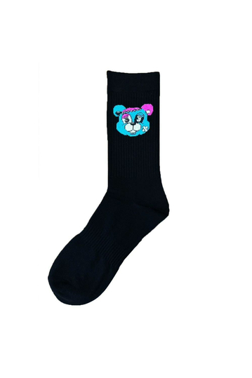 Teddy Bear Blue Head Socks Black