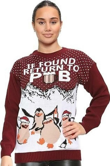 If Found Return To Pub Christmas Jumper Bordeaux