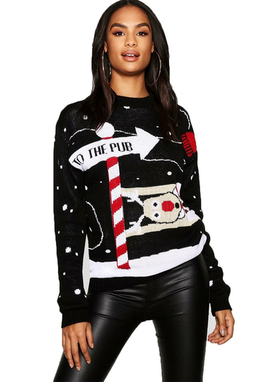 To The Pub Christmas Jumper Black