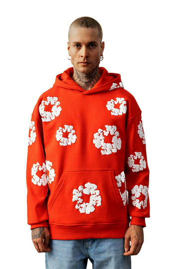 Unisex Floral Hoodie Orange