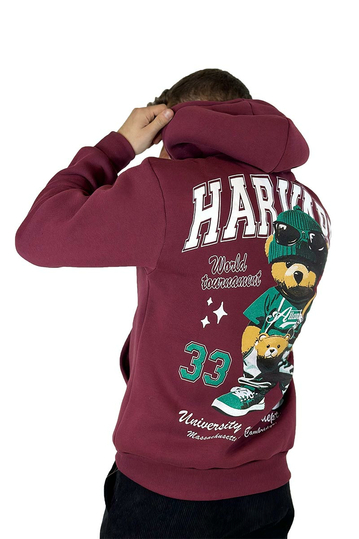 Teddy Bear Harvard Hoodie Bordeaux