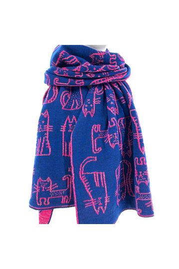 Scarf Blue/Fuchsia With Cats