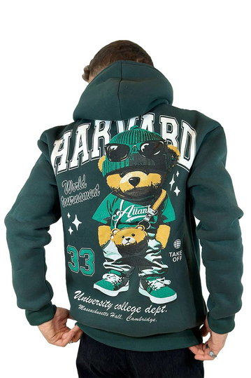 Teddy Bear Harvard Hoodie Forest Green