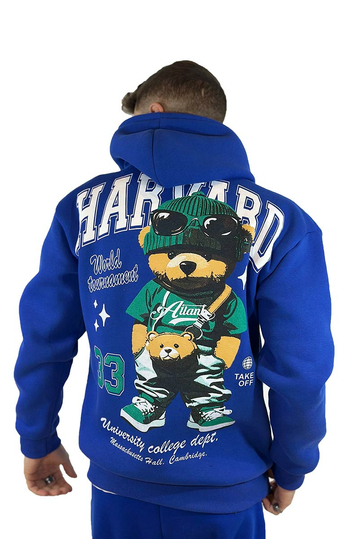 Teddy Bear Harvard Φούτερ με Κουκούλα Royal Blue