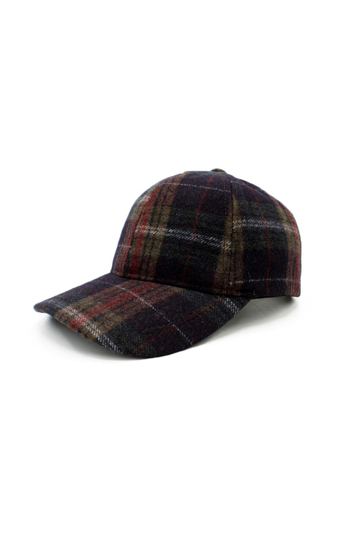 Wool Baseball Cap Checked Blue/Brown/Bordeaux