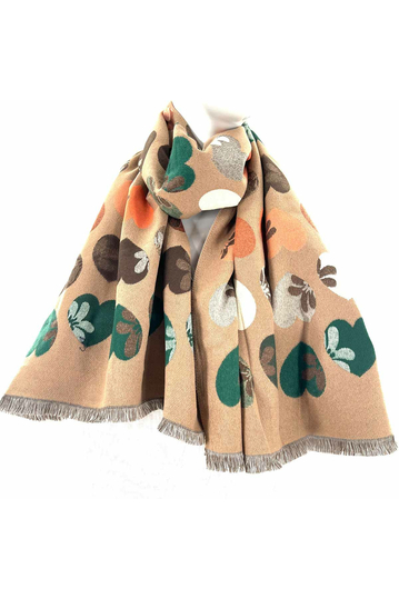 Viscose Scarf Light Brown With Hearts