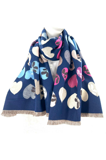 Viscose Scarf Blue With Hearts