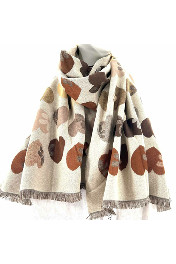 Viscose Scarf Beige/Brown With Hearts