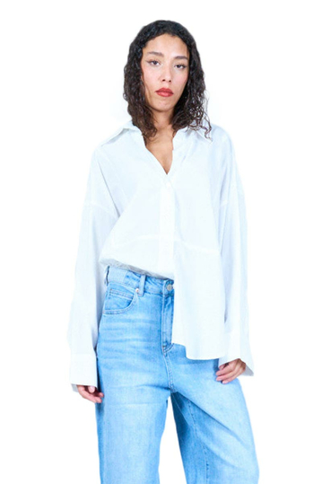 Oversized πουκάμισο λευκό cotton/tencel