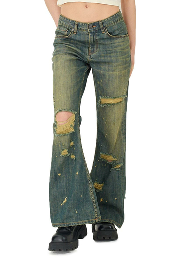 The Ragged Priest Distressed Bootcut Jeans Alexa - Blue Dirty Wash