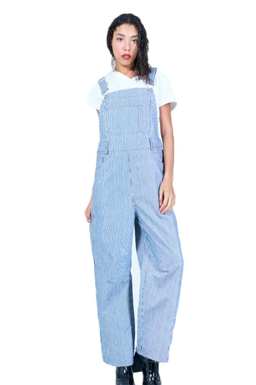 Women's Striped Dungarees White/Blue