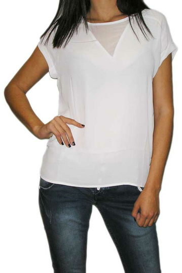 See-through short sleeve top in white