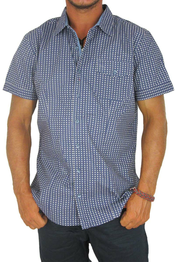 Men's shirt blue with squares and dots print