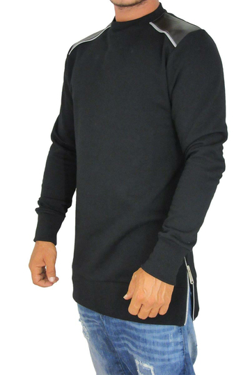 Men's longline sweatshirt Humanism black with leather-look details