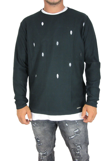 Combos men's knit jumper with holes in black