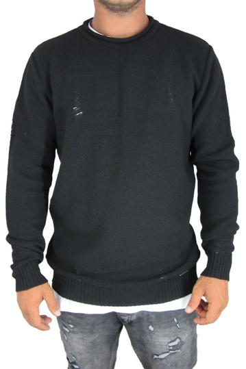 Combos ανδρικό πουλόβερ μαύρο με φθορές