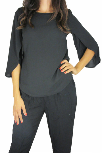 Γυναικεία μπλούζα μαύρη με καμπάνα μανίκια