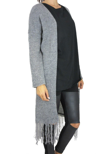 Agel Knitwear longline fringed cardigan in grey melange