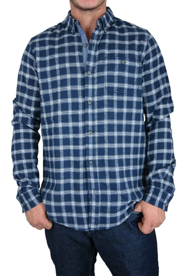 Men's blue check flannel shirt