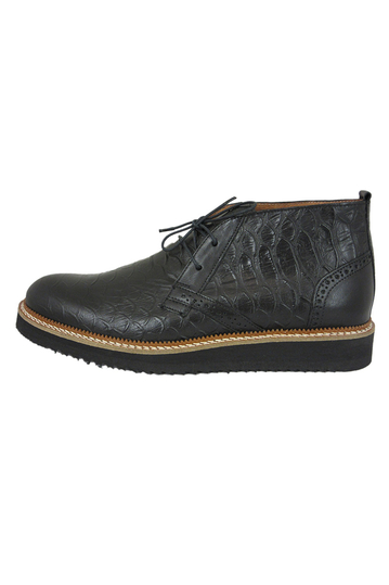 Stefan men's Brogue croco mid top leather boot black