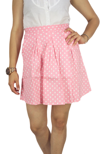 Migle + me mini φούστα πουά ροζ με πιέτες
