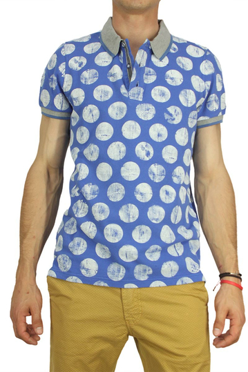 Best choice polo t-shirt blue with large white polka
