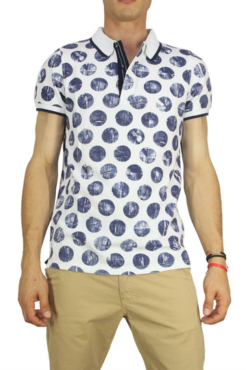 Best choice polo t-shirt white with large blue polka