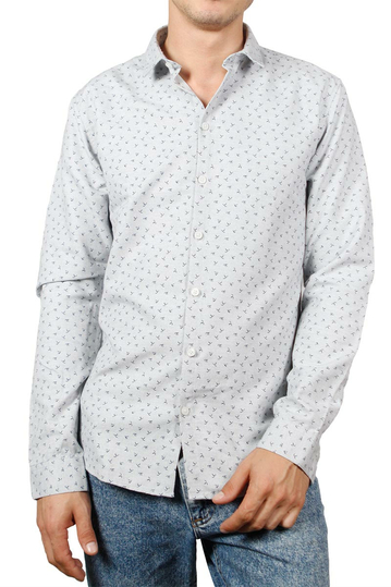 Minimum Fidel shirt grey melange with navy print