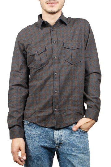 Men's brown-grey check flannel shirt
