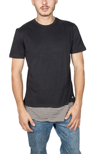 Oyet longline T-shirt black with striped layer
