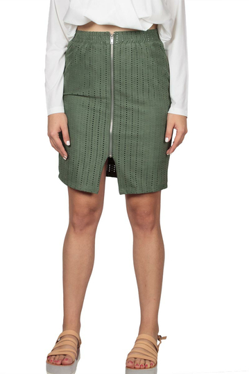 Soft Rebels Audrey perforated skirt aloe green