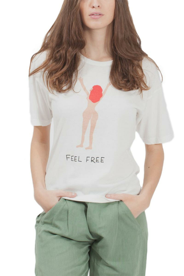 Thinking Mu Feel free γυναικείο T-shirt ημίλευκο