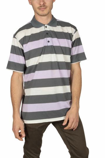 Men's oversized stripe polo shirt grey-lila