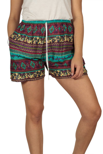 Women's shorts with vintage print wine-blue