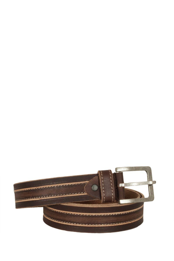 Men's leather belt brown with contrast stitching