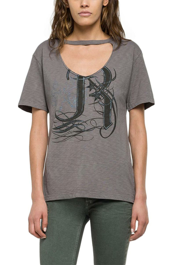 Replay women's t-shirt grey with front opening