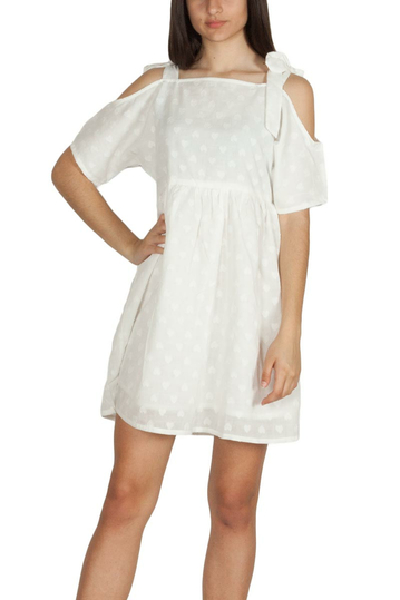 Pepaloves Hearts off-the-shoulder smock mini dress white