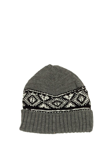 Men's turn up beanie grey with contrast pattern