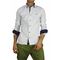 Men's white shirt with blue and grey print